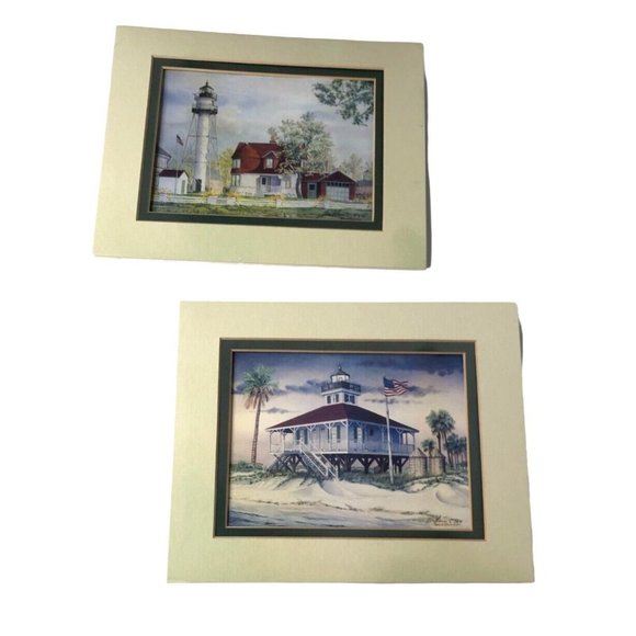 Lighthouse Prints 5x7 Mark Sherman Boca Grande Coney Island Matted Green Decor - Picture 2 of 10